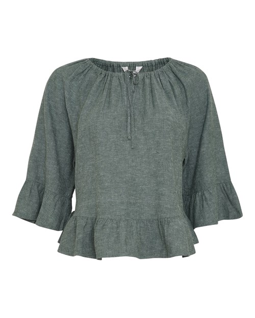 MSCH Viana Ginia Top med 2/4 ærme, Hør, Grøn